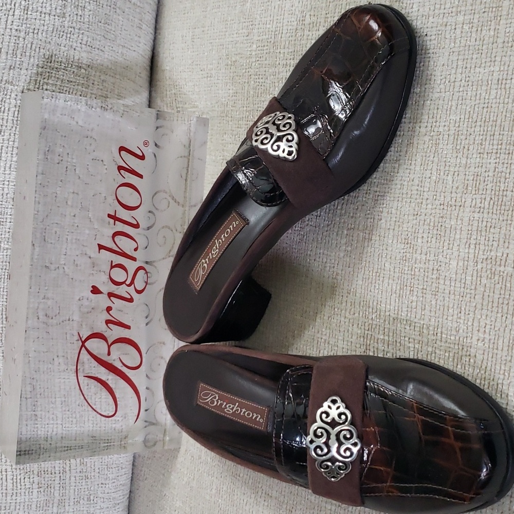 Brighton Avery Mule Brown Croc/Leather/ Suede NEW sz 6.5